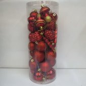 Asılabilir Yılbaşı Yeniyıl Ağacı Süsü Top,Ağaç,Kozalak,Mantar,Yıldız Set KIRMIZI 44 Parça Christmas Tree Ornaments - 1