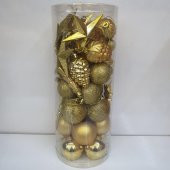 Asılabilir Yılbaşı Yeniyıl Ağacı Süsü Top,Ağaç,Kozalak,Mantar,Yıldız Set ALTIN 44 Parça Christmas Tree Ornaments - 1