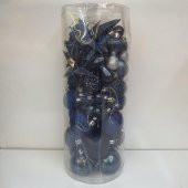 Asılabilir Yılbaşı Yeniyıl Ağacı Süsü Top,Ağaç,Kozalak,Mantar,Yıldız Set LACİVERT 44 Parça Christmas Tree Ornaments - 1