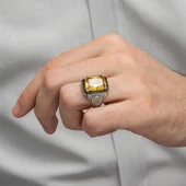 Sarı Sitrin Taşlı Oyma Motifli 925 Gümüş Erkek Yüzük thumbnail 8