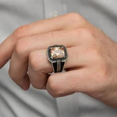 Sitrin Taşlı Kare Tasarım 925 Gümüş Erkek Yüzük - 8