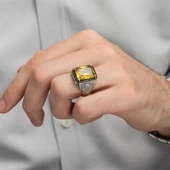 Sarı Sitrin Taşlı Oyma Motifli 925 Gümüş Erkek Yüzük thumbnail 7