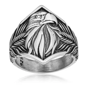 Kartal Başı Motifli Taşsız 925 Gümüş Erkek Yüzük - 4