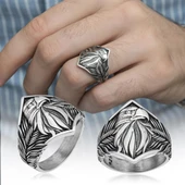 Kartal Başı Motifli Taşsız 925 Gümüş Erkek Yüzük - 1