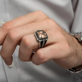 Sitrin Taşlı Kare Tasarım 925 Gümüş Erkek Yüzük - 5