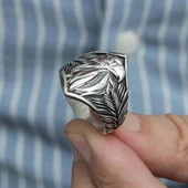 Kartal Başı Motifli Taşsız 925 Gümüş Erkek Yüzük - 5