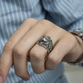 Aslan Başı Motifli Taşsız 925 Gümüş Erkek Yüzük thumbnail 9