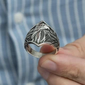 Kartal Başı Motifli Taşsız 925 Gümüş Erkek Yüzük - 6