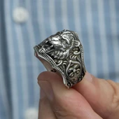 Aslan Başı Motifli Taşsız 925 Gümüş Erkek Yüzük thumbnail 5