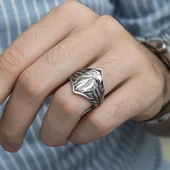 Kartal Başı Motifli Taşsız 925 Gümüş Erkek Yüzük - 8