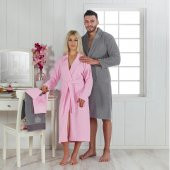 NevresimEv Taç Serisi Nakışlı 6 Parça Aile Bornoz Seti Gri-Pudra - 2
