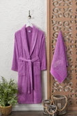 NevresimEv Taç Serisi Nakışlı 2 Parça Tek Kişilik Bornoz Seti Mürdüm - 1