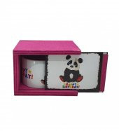 Panda Happy Birthday Doğum Günü Konsept Ahşap Kutulu Kupa Bardak thumbnail 2
