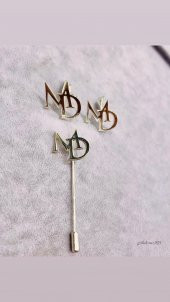 Kol Düğmesi ve Harfli Yaka İğnesi 925 Ayar Gümüş Erkek Hediyelik Takım - 1