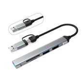 Type C - usb A to 5in1 usb hub+kart okuyucu usb 3.0-2.0 tf/sd - 1