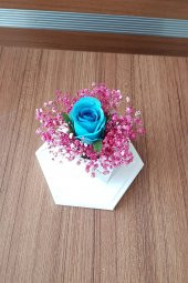 adresiburası Beton Saksıda Gül Cipso Aranjman Masa çiçeği Fuşya - 2