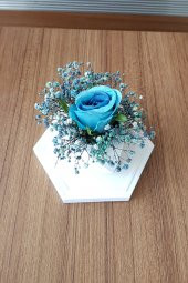 adresiburası Beton Saksıda Gül Cipso Aranjman Masa çiçeği Mavi - 4