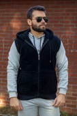 Erkek Siyah Peluş Yumoş Fermuarlı Kapüşonlu Yelek 22EYLKPELO thumbnail 6