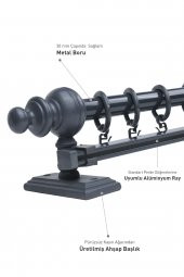 Antrasit Tek Raylı Ahşap Rustik Perde Askısı - 100 Cm - 2