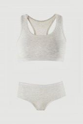 Gri Simli Sporcu Büstiyer Şort Takım - 1