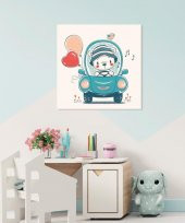 Dekoratif  Çocuk Odası Teddy Bear İn Car Duvar Kanvas Tablo - 1