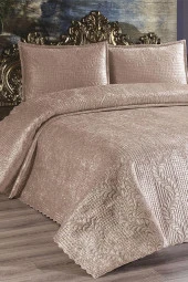 Velica Çift Kişilik Kadife Yatak Örtüsü Cappucino thumbnail 2