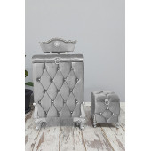 Kapitone Mdf Gri Renk 3'lü Kirli Çamaşır Sepeti Banyo Seti - 1