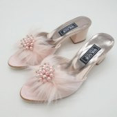 İnci Taşlı Topuklu Bayan Çeyiz Terliği Pudra Renk - 2