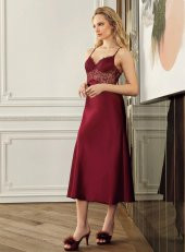 LOWELA PARİS 2006 Bordo  Saten Uzun Gecelikli 6 Lı Çeyiz Seti - 5