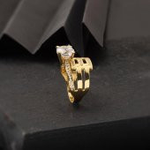 14 Ayar Altın Kaburgalı Tektaş Yüzük thumbnail 3