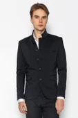 CEKMON Erkek Slim Fit Düğmeli Çok Cepli Deri Detaylı Astarlı Dik Yaka Klasik Ceket - 7