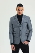 CEKMON Erkek Slim Fit Düğmeli Çok Cepli Deri Detaylı Astarlı Dik Yaka Klasik Ceket - 1