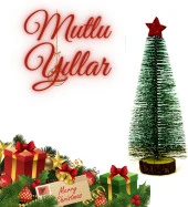 Yıldızlı Masa üstü Çam ağacı - 25 cm, Karlı  Kütük Üzeri Mini Çam Ağacı thumbnail 2