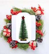 Yıldızlı Masa üstü Çam ağacı - 25 cm, Karlı  Kütük Üzeri Mini Çam Ağacı thumbnail 4