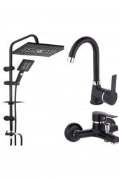 VSA Robot Siyah Spiralli Tepe Yağmurlama Duş Seti Mutfak Banyo Lavabo Batarya Musluk Set - 1