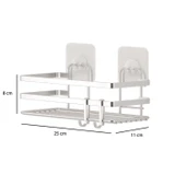 TEKNOTEL YAPIŞKANLI KANCALI 2 ADET BANYO RAFI SİLVER ST281H - 5