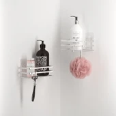 TEKNOTEL YAPIŞKANLI KANCALI 2 ADET BANYO RAFI SİLVER ST281H - 2