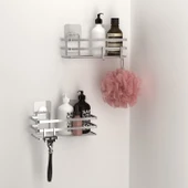 TEKNOTEL YAPIŞKANLI KANCALI 2 ADET BANYO RAFI SİLVER ST281H - 1