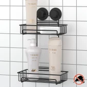 TEKNOTEL DELME VİDA MATKAP YOK! VAKUMLU İKİ KATLI BANYO RAFI MAT SİYAH DM242 - 1