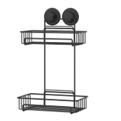 TEKNOTEL DELME VİDA MATKAP YOK! VAKUMLU İKİ KATLI BANYO RAFI MAT SİYAH DM242 - 2