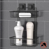 TEKNOTEL DELME VİDA MATKAP YOK! easyFIX YAPIŞKANLI İKİ KATLI BANYO RAFI MAT SİYAH EF256 - 1