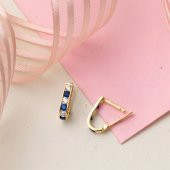 14 Ayar Altın Mavi Taşlı Çocuk Küpesi - 3