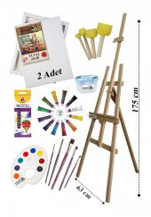 Akrilik Boya Resim Başlangıç Seti Adel 12 Renk Akrilik Boya Şövalye 2 Tuval 35x50 Fırça Spatula Şövale - 1