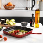 Schafer Guss Chef Döküm Kare Kızartma Tavası 28x28 Cm-Kırmızı - 1