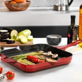 Schafer Guss Chef Döküm Kare Kızartma Tavası 28x28 Cm-Kırmızı - 2