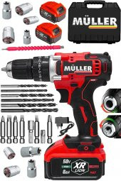 MÜLLER Germany 58 V 8 Ah Çift Metal Şanzuman Bakır Sargılı Çift Akülü Şarjlı Matkap  Vidalama 27 Parça Set - 1