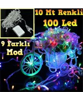 100 Ledli Renkli 5 Fonksiyonlu 10 Mt Led Yılbaşı Ağaç Süsü Sarkıt Işık Led Işık Ağaç Süsleme - 1