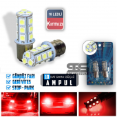 Çakar Ledli Stop Ampulü Fren Lambası 18 Led Kırmızı Tek Duy - 1