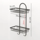 TEKNOTEL YAPIŞKANLI İKİ KATLI KANCALI BANYO RAFI MAT SİYAH ST308 - 3
