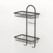 TEKNOTEL YAPIŞKANLI İKİ KATLI KANCALI BANYO RAFI MAT SİYAH ST308 - 2